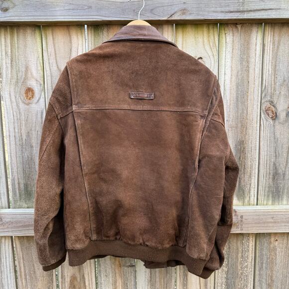 Vintage Suede Bomber Jacket Leather Collar Plaid Lining Brown Size M - Picture 8 of 10